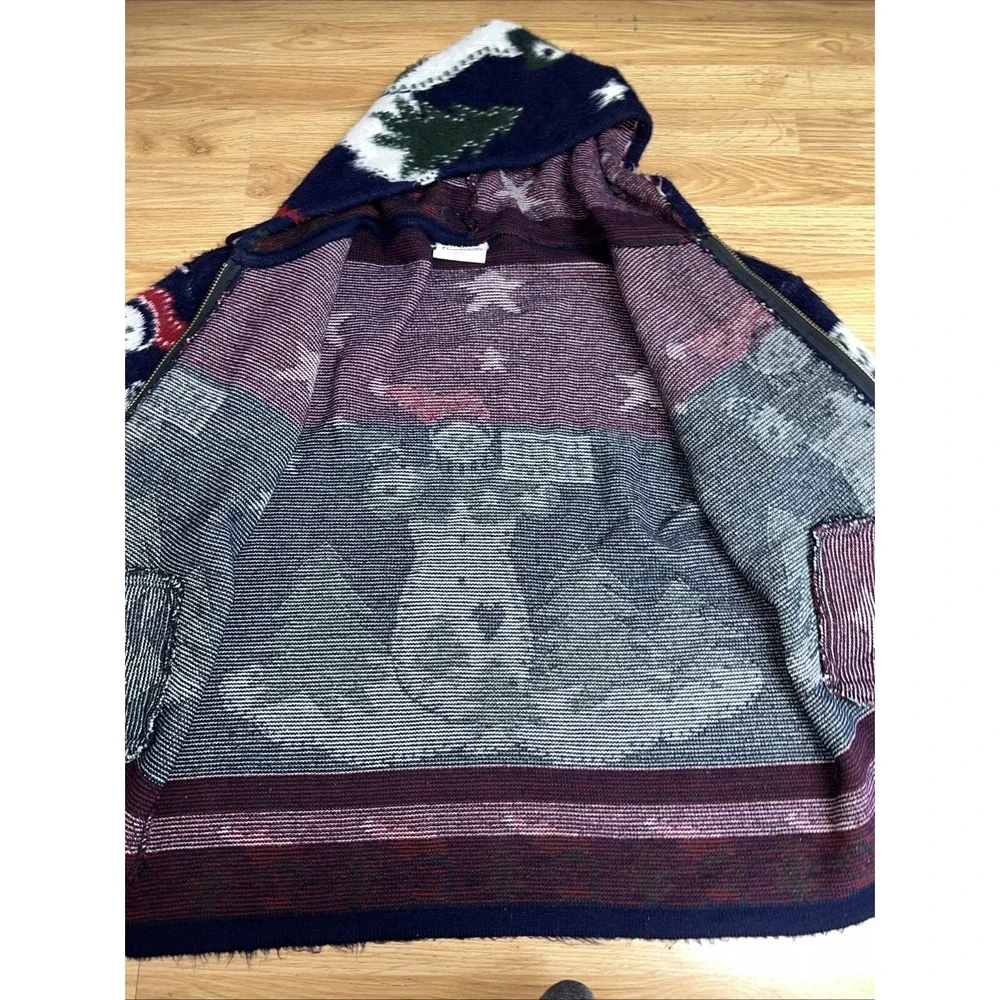 Rainbows Creations Women's Medium Wool Hooded Zip Up‎ Jacket Snowman Winter